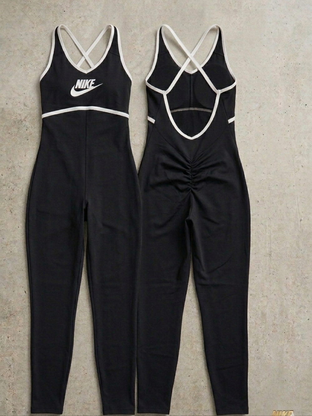 Nike Black Jumpsuit with White Trim and Crossback Straps